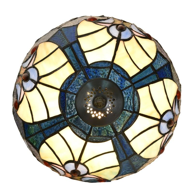 Clayre & Eef 5LL-6306 Tiffany Tafellamp Ø 25x40 Cm Blauw Glas Tiffany Bureaulamp