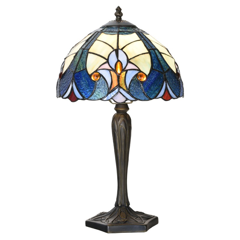 clayre & eef 5LL-6306 Tiffany Tafellamp Ø 25x40 cm Blauw Glas Tiffany Bureaulamp