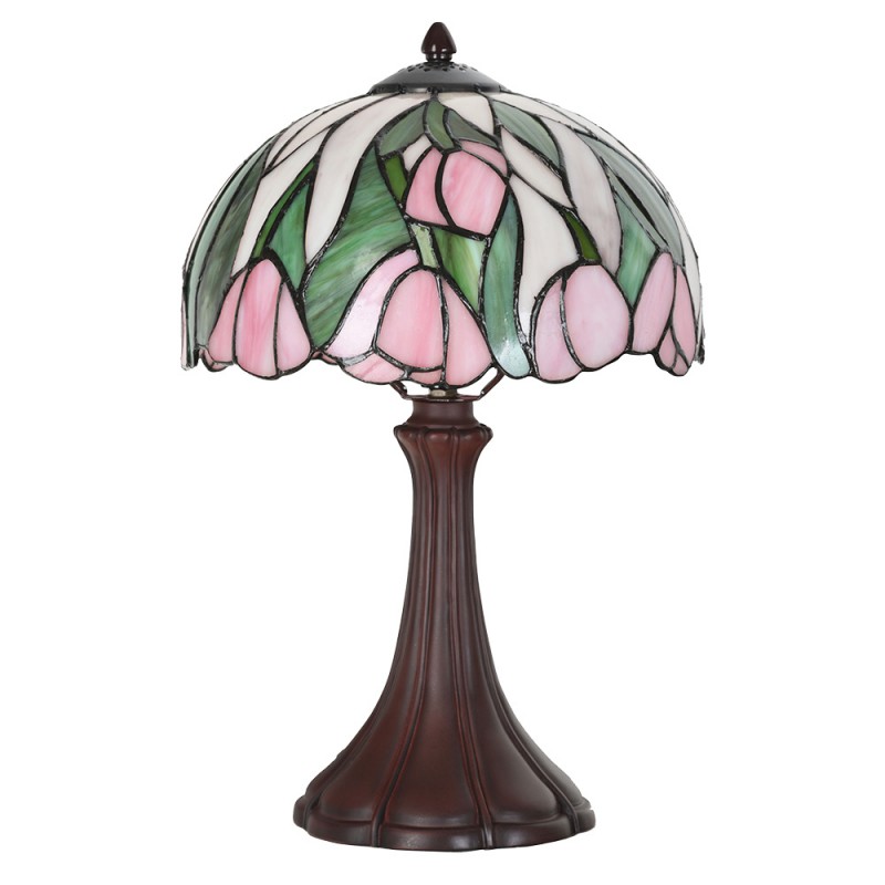 Clayre & Eef 5LL-6307 Tiffany Tafellamp Ø 25x40 Cm Roze Glas Tiffany Bureaulamp