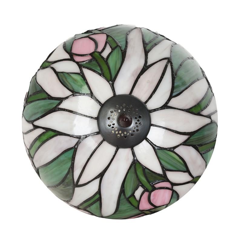 Clayre & Eef 5LL-6307 Tiffany Tafellamp Ø 25x40 Cm Roze Glas Tiffany Bureaulamp