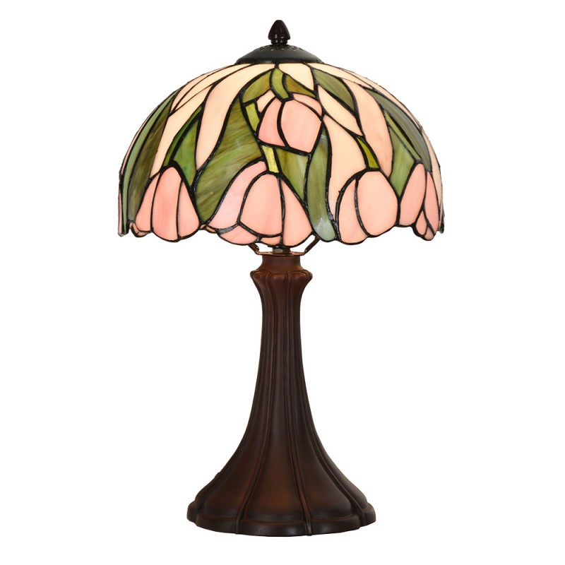 clayre & eef 5LL-6307 Tiffany Tafellamp Ø 25x40 cm Roze Glas Tiffany Bureaulamp