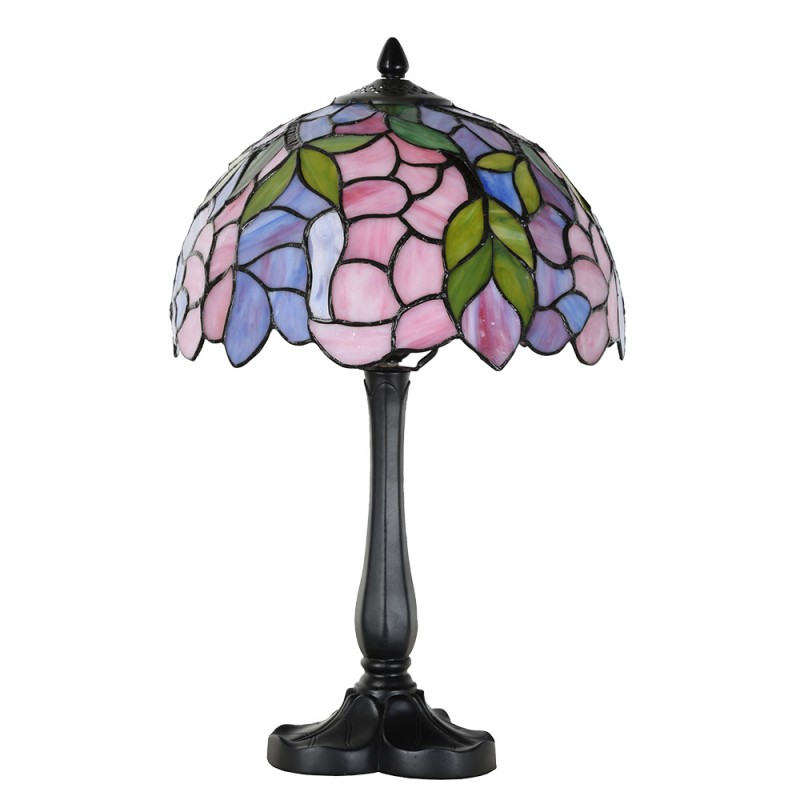 Clayre & Eef 5LL-6308 Tiffany Tafellamp Ø 30x50 Cm Roze Glas Tiffany Bureaulamp