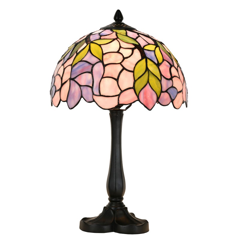 clayre & eef 5LL-6308 Tiffany Tafellamp Ø 30x50 cm Roze Glas Tiffany Bureaulamp