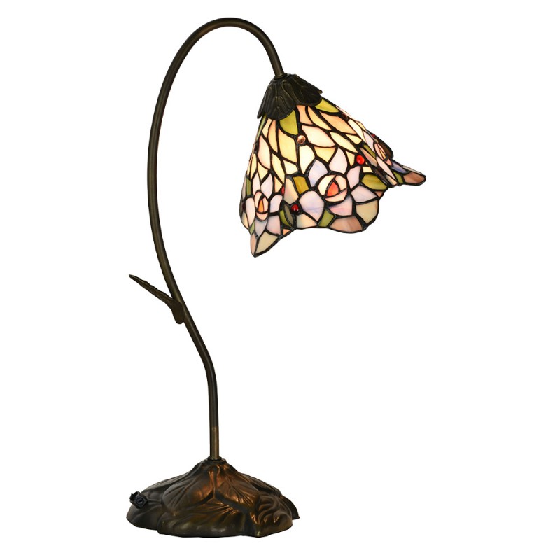 clayre & eef 5LL-6311 Tiffany Tafellamp 48 cm Roze Glas Tiffany Bureaulamp