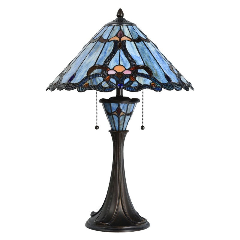 Clayre & Eef 5LL-6313 Tiffany Tafellamp Ø 40x61 Cm Blauw Glas Tiffany Bureaulamp