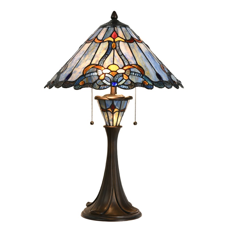 Clayre & Eef 5LL-6313 Tiffany Tafellamp Ø 40x61 Cm Blauw Glas Tiffany Bureaulamp