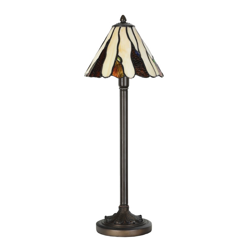 Clayre & Eef 5LL-6316 Tiffany Tafellamp Ø 20x60 Cm Beige Bruin Glas Tiffany Bureaulamp