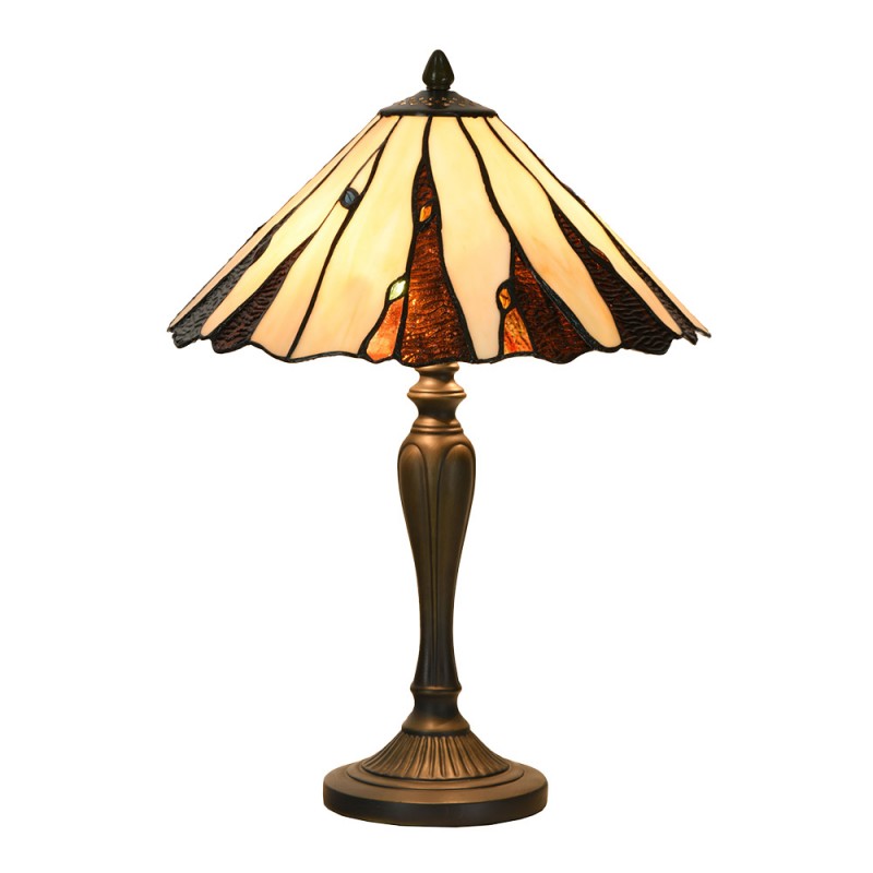 Clayre & Eef 5LL-6317 Tiffany Tafellamp Ø 35x53 Cm Beige Glas Tiffany Bureaulamp