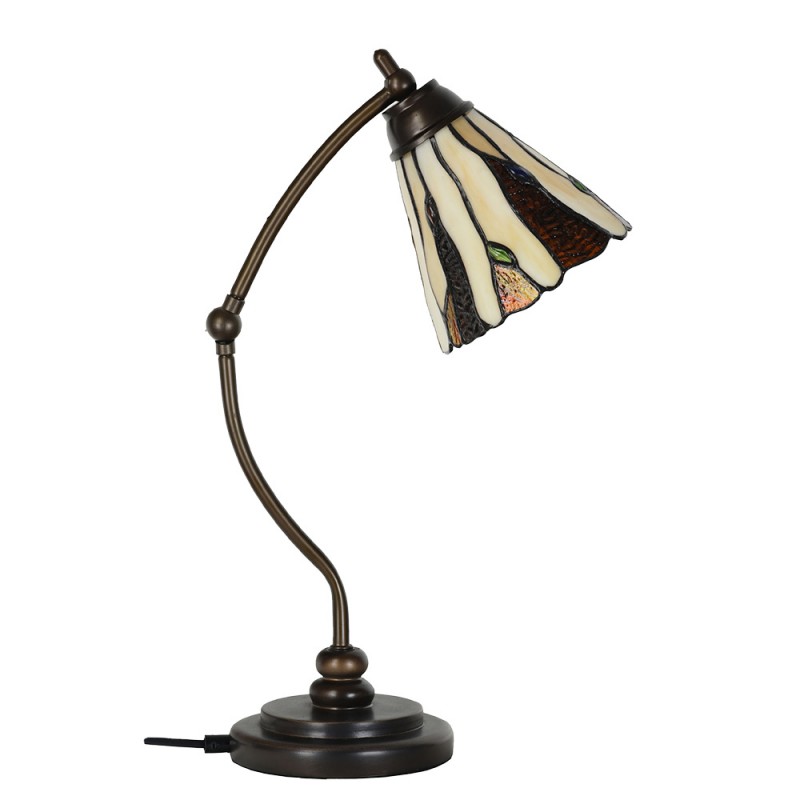 Clayre & Eef 5LL-6318 Tiffany Tafellamp Ø 27x51 Cm Beige Glas Tiffany Bureaulamp