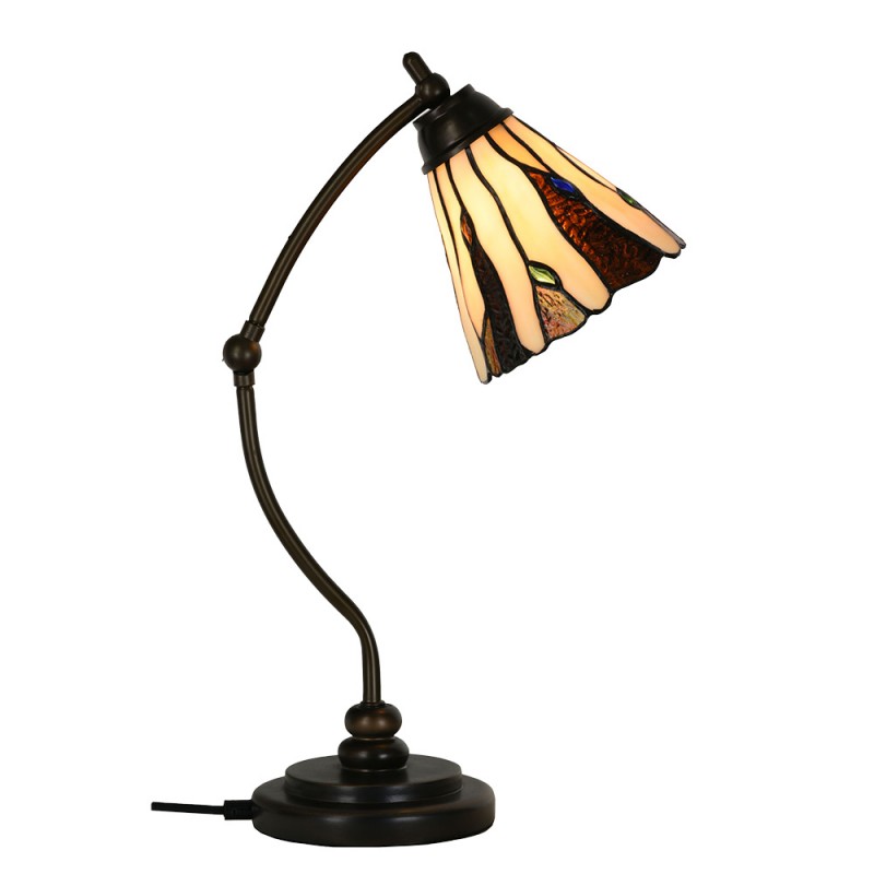 Clayre & Eef 5LL-6318 Tiffany Tafellamp Ø 27x51 Cm Beige Glas Tiffany Bureaulamp