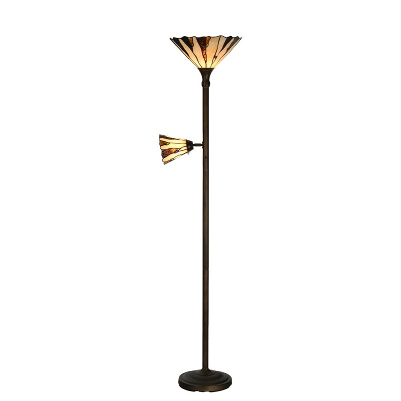 Clayre & Eef 5LL-6319 Tiffany Vloerlamp Ø 38x178 Cm Beige Bruin Glas Tiffany Lampen