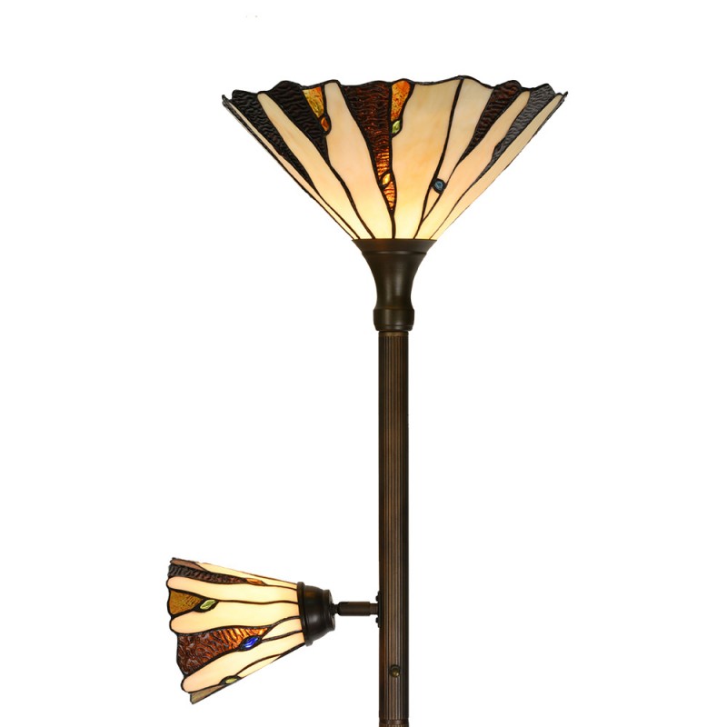 Clayre & Eef 5LL-6319 Tiffany Vloerlamp Ø 38x178 Cm Beige Bruin Glas Tiffany Lampen