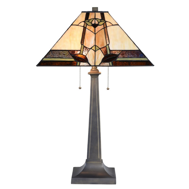 Clayre & Eef 5LL-6320 Tiffany Tafellamp 80 Cm Beige Glas Tiffany Bureaulamp