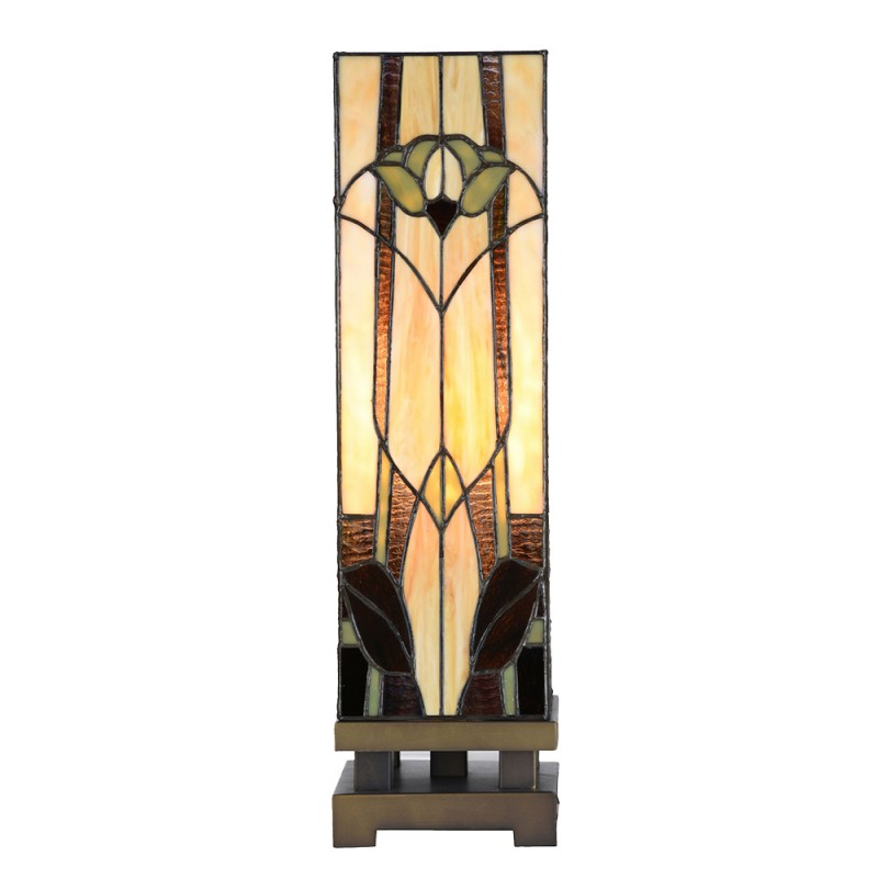 clayre & eef 5LL-6323 Tiffany Tafellamp 15x15x54 cm Beige Bruin Glas Tiffany Bureaulamp