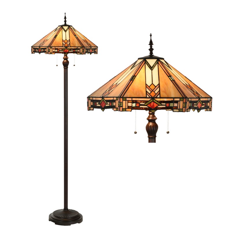 clayre & eef 5LL-6324 Tiffany Vloerlamp Ø 40x61 cm Beige Glas Staande Lamp