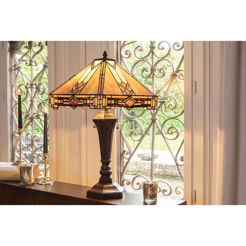 Clayre & Eef 5LL-6325 Tiffany Tafellamp 75 Cm Beige Glas Tiffany Bureaulamp