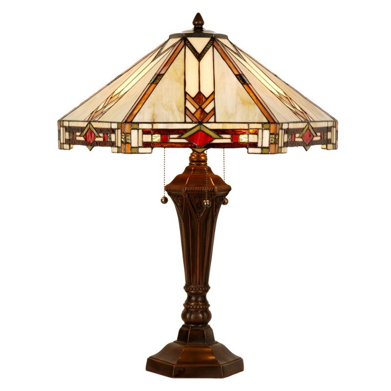 Clayre & Eef 5LL-6325 Tiffany Tafellamp 75 Cm Beige Glas Tiffany Bureaulamp