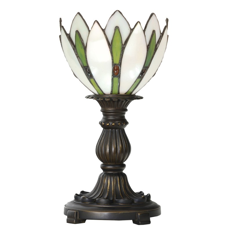 Clayre & Eef 5LL-6327 Tiffany Tafellamp Ø 18x30 Cm Wit Groen Glas Tiffany Bureaulamp
