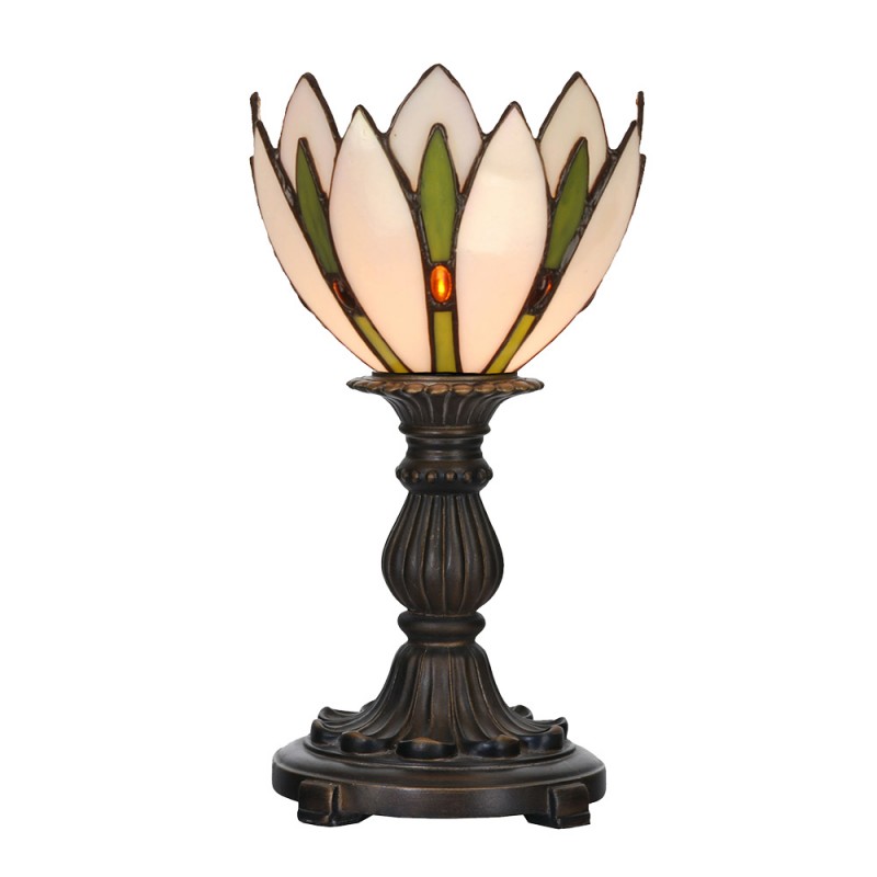 Clayre & Eef 5LL-6327 Tiffany Tafellamp Ø 18x30 Cm Wit Groen Glas Tiffany Bureaulamp