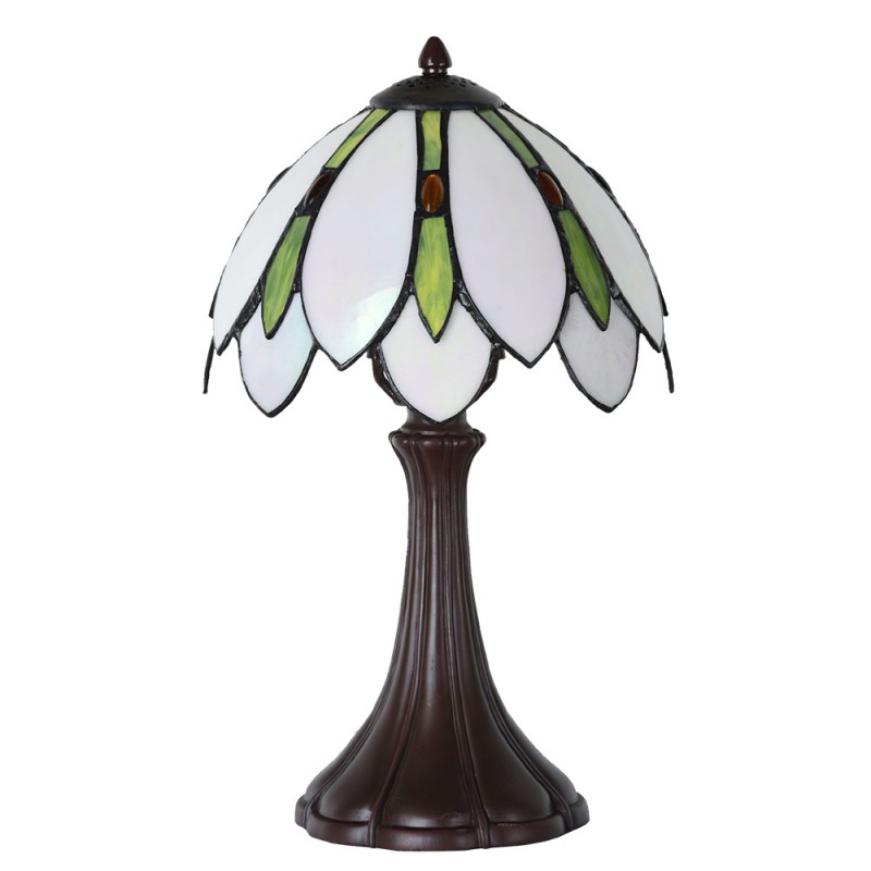 Clayre & Eef 5LL-6328 Tiffany Tafellamp Ø 25x42 Cm Wit Groen Glas Tiffany Bureaulamp