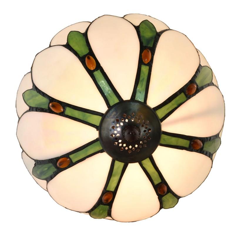 Clayre & Eef 5LL-6328 Tiffany Tafellamp Ø 25x42 Cm Wit Groen Glas Tiffany Bureaulamp