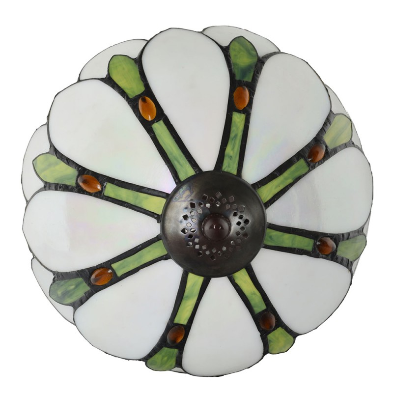 Clayre & Eef 5LL-6328 Tiffany Tafellamp Ø 25x42 Cm Wit Groen Glas Tiffany Bureaulamp