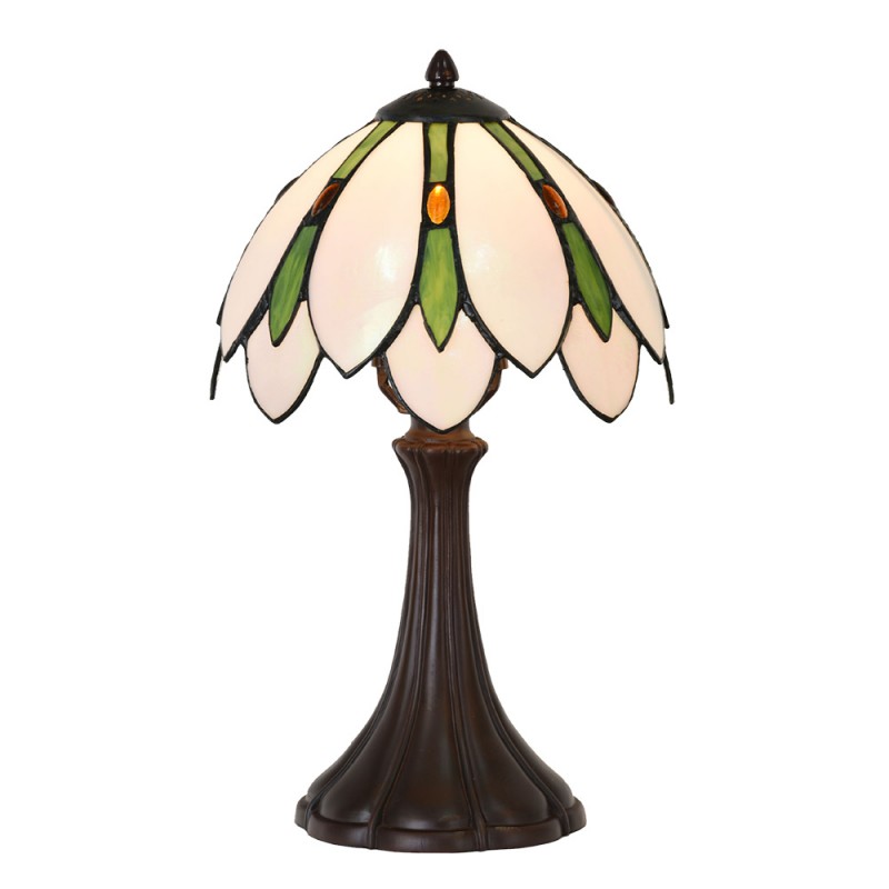 Clayre & Eef 5LL-6328 Tiffany Tafellamp Ø 25x42 Cm Wit Groen Glas Tiffany Bureaulamp