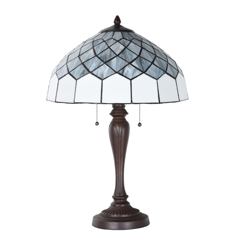 Clayre & Eef 5LL-6330 Tiffany Tafellamp Ø 40x58 Cm Grijs Glas Tiffany Bureaulamp