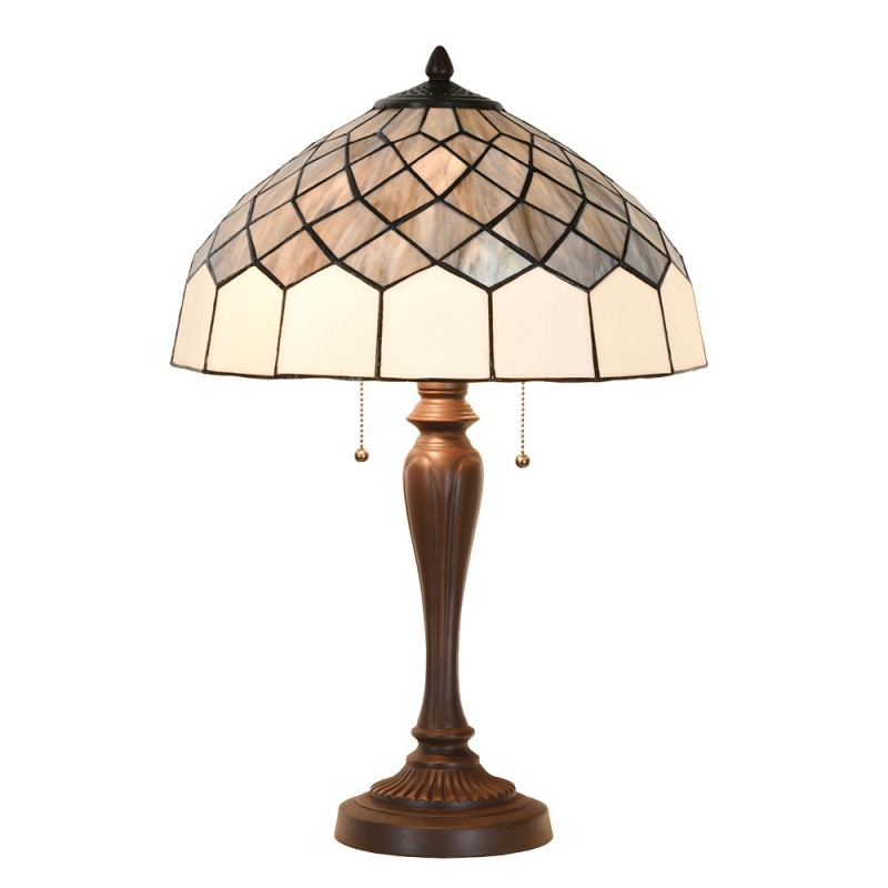 clayre & eef 5LL-6330 Tiffany Tafellamp Ø 40x58 cm Grijs Glas Tiffany Bureaulamp