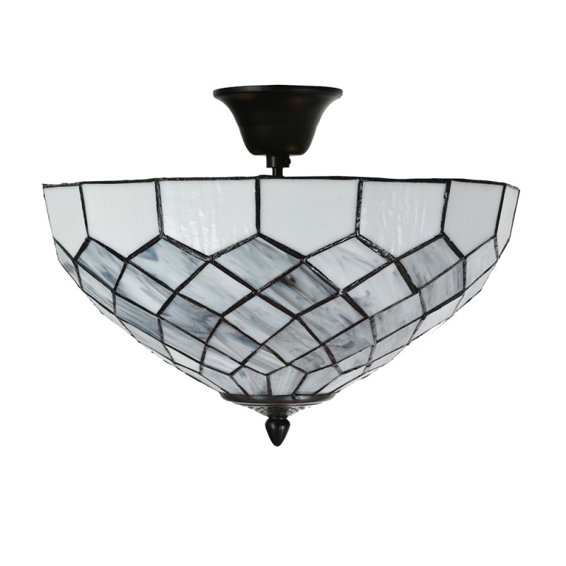 Clayre & Eef 5LL-6331 Plafondlamp Tiffany Ø 41x24 Cm Grijs Glas Tiffany Lampen