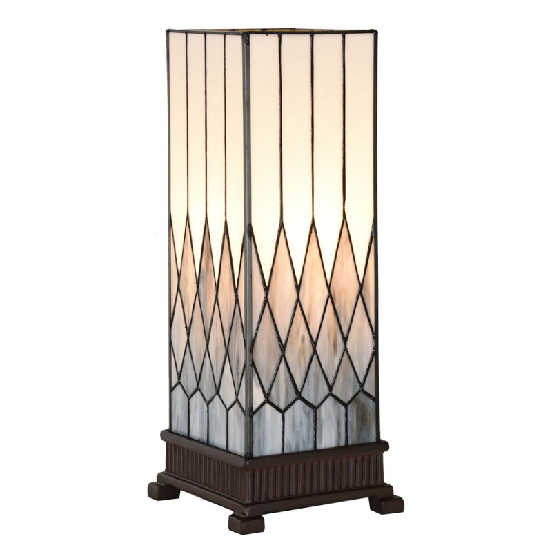 Clayre & Eef 5LL-6332 Tiffany Tafellamp 17x17x43 Cm Grijs Glas Tiffany Bureaulamp