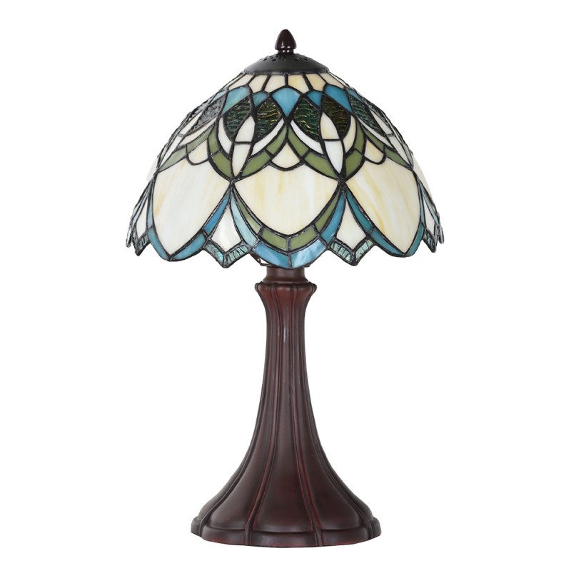 Clayre & Eef 5LL-6334 Tiffany Tafellamp Ø 25x42 Cm Beige Blauw Glas Tiffany Bureaulamp