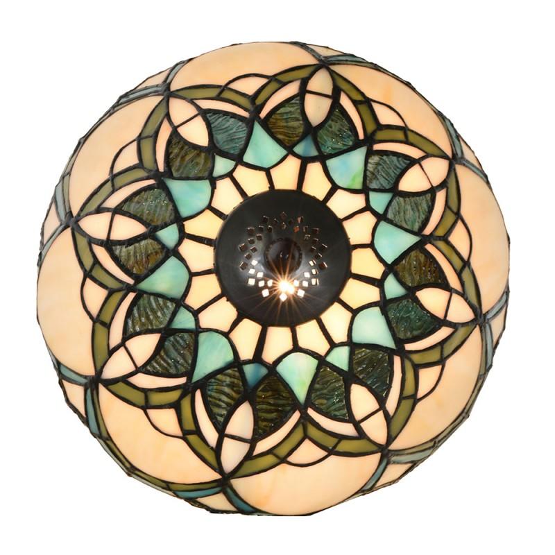 Clayre & Eef 5LL-6334 Tiffany Tafellamp Ø 25x42 Cm Beige Blauw Glas Tiffany Bureaulamp
