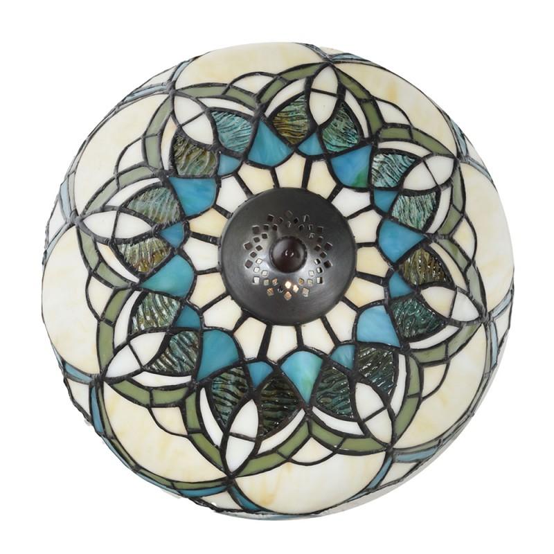 Clayre & Eef 5LL-6334 Tiffany Tafellamp Ø 25x42 Cm Beige Blauw Glas Tiffany Bureaulamp