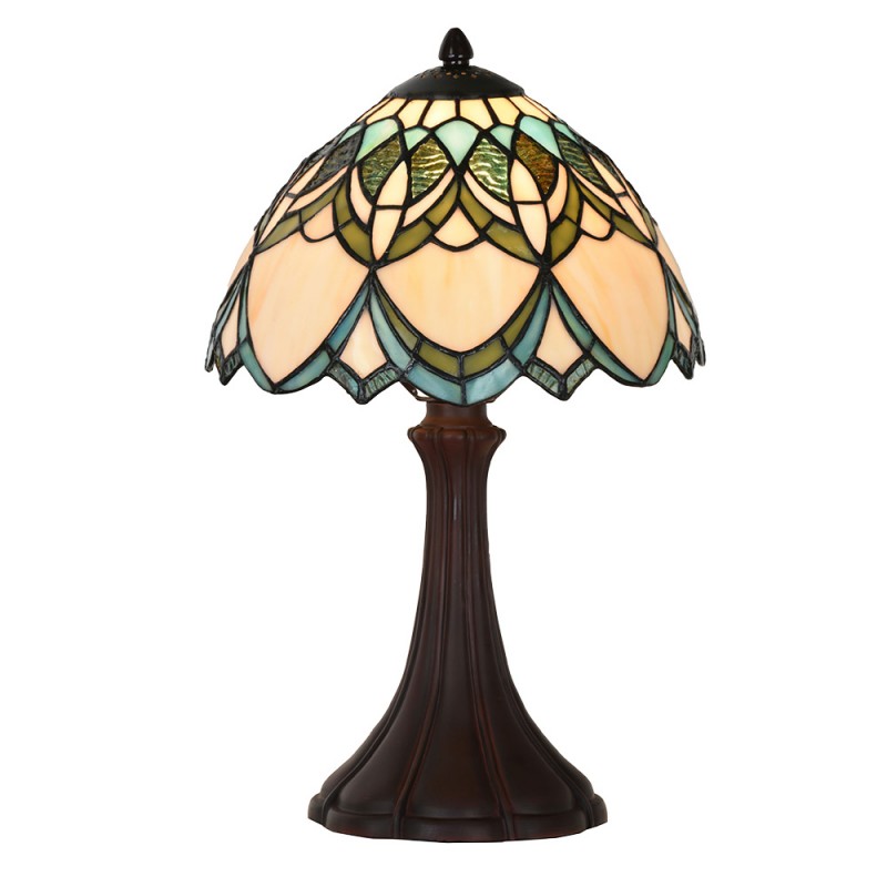 clayre & eef 5LL-6334 Tiffany Tafellamp Ø 25x42 cm Beige Blauw Glas Tiffany Bureaulamp