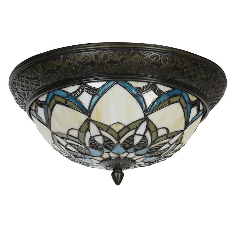 Clayre & Eef 5LL-6335 Plafondlamp Tiffany Ø 37x19 Cm Beige Blauw Glas Tiffany Lampen