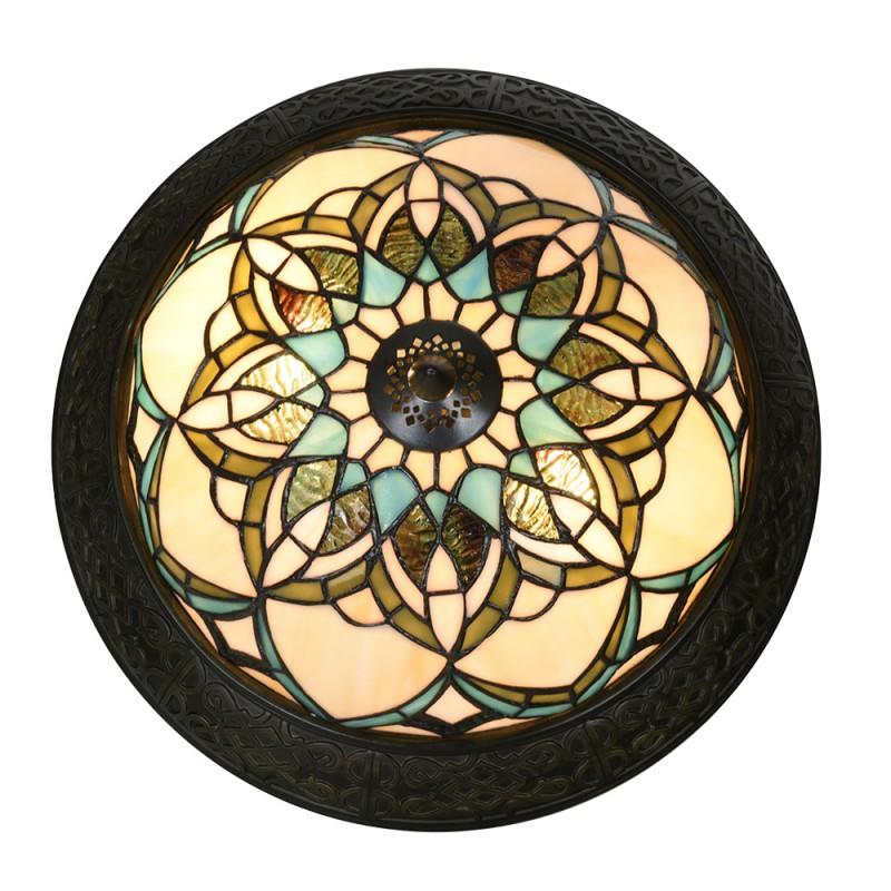 Clayre & Eef 5LL-6335 Plafondlamp Tiffany Ø 37x19 Cm Beige Blauw Glas Tiffany Lampen