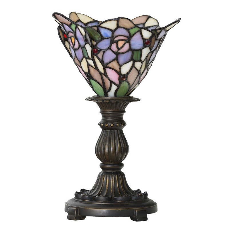 Clayre & Eef 5LL-6336 Tiffany Tafellamp Ø 20x30 Cm Roze Paars Glas Tiffany Bureaulamp