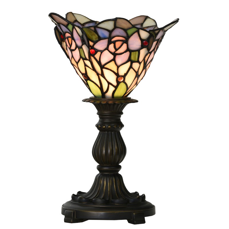 clayre & eef 5LL-6336 Tiffany Tafellamp Ø 20x30 cm Roze Paars Glas Tiffany Bureaulamp