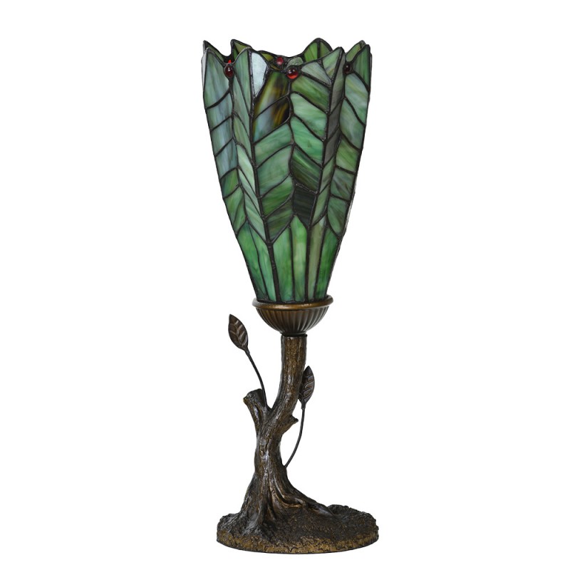 Clayre & Eef 5LL-6337 Tiffany Tafellamp Ø 15x42 Cm Groen Glas Tiffany Bureaulamp