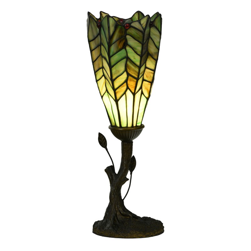 clayre & eef 5LL-6337 Tiffany Tafellamp Ø 15x42 cm Groen Glas Tiffany Bureaulamp