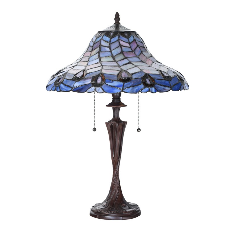 Clayre & Eef 5LL-6338 Tiffany Tafellamp Ø 40x60 Cm Blauw Paars Glas Tiffany Bureaulamp