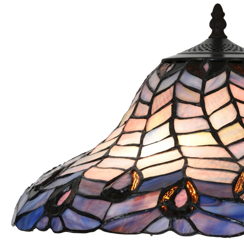 Clayre & Eef 5LL-6338 Tiffany Tafellamp Ø 40x60 Cm Blauw Paars Glas Tiffany Bureaulamp