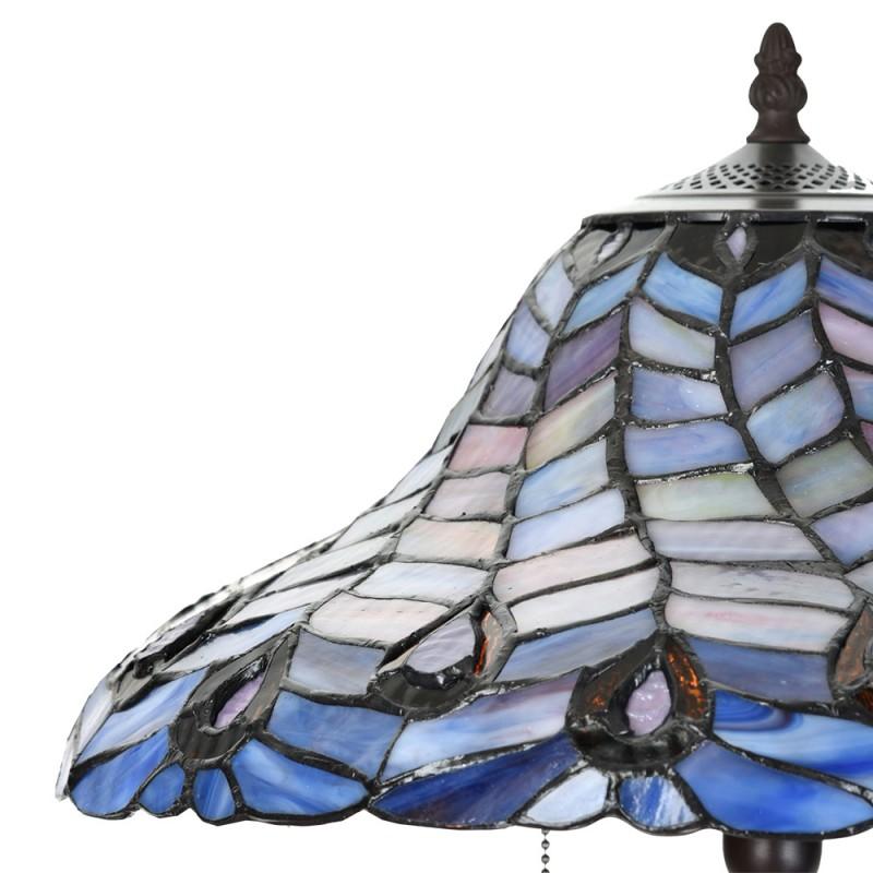Clayre & Eef 5LL-6338 Tiffany Tafellamp Ø 40x60 Cm Blauw Paars Glas Tiffany Bureaulamp