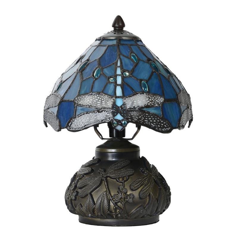 Clayre & Eef 5LL-6339 Tiffany Tafellamp Ø 20x28 Cm Blauw Glas Libelle Tiffany Bureaulamp