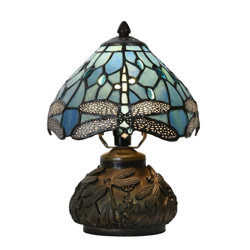 clayre & eef 5LL-6339 Tiffany Tafellamp Ø 20x28 cm Blauw Glas Libelle Tiffany Bureaulamp