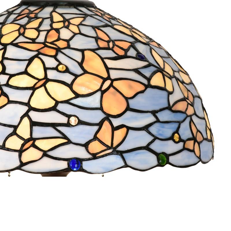 Clayre & Eef 5LL-6344 Tiffany Tafellamp Ø 40x60 Cm Blauw Glas Vlinders Tiffany Bureaulamp