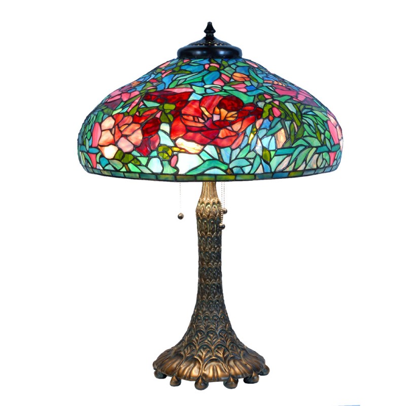 clayre & eef 5LL-6345 Tiffany Tafellamp Ø 55x 85 cm Groen Glas Tiffany Bureaulamp
