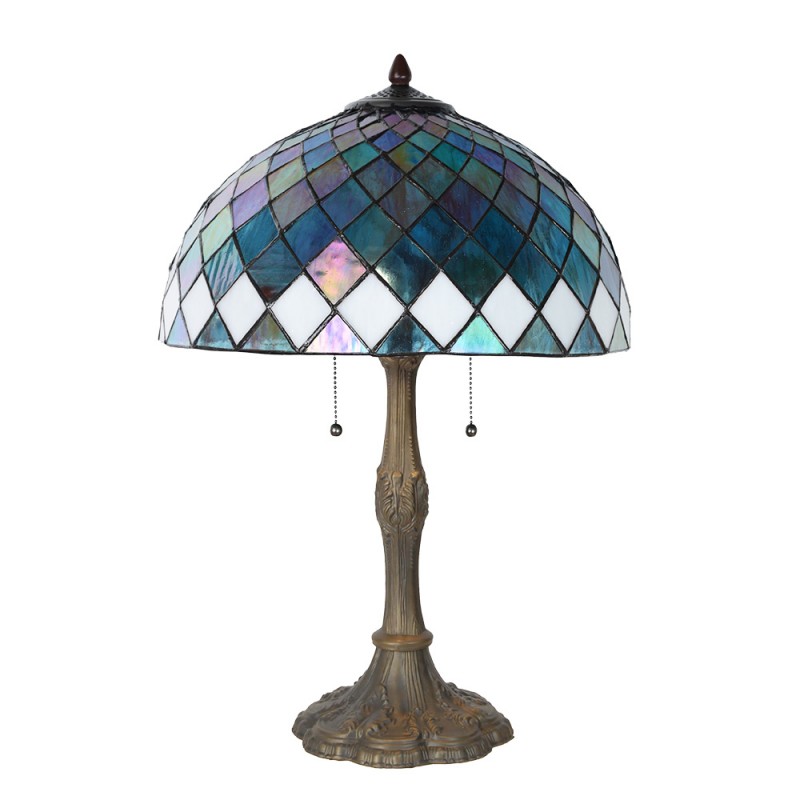 Clayre & Eef 5LL-6347 Tiffany Tafellamp Ø 40x61 Cm Blauw Glas Tiffany Bureaulamp