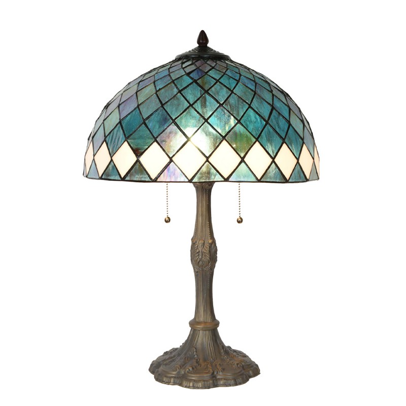 clayre & eef 5LL-6347 Tiffany Tafellamp Ø 40x61 cm Blauw Glas Tiffany Bureaulamp